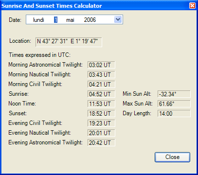 Sunrise and Sunset Times Calculator
