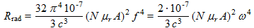 Rrad = 2·10-7/3c^3 * (NµrA)² * ω^4